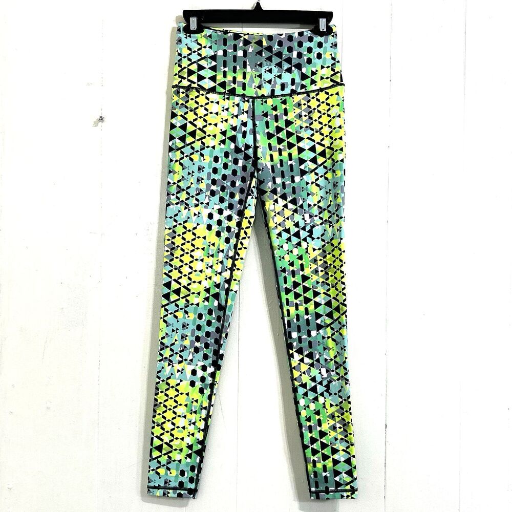 Victorias Secret Sport Knockout Leggings Size Small Geometric Black Neon Yellow